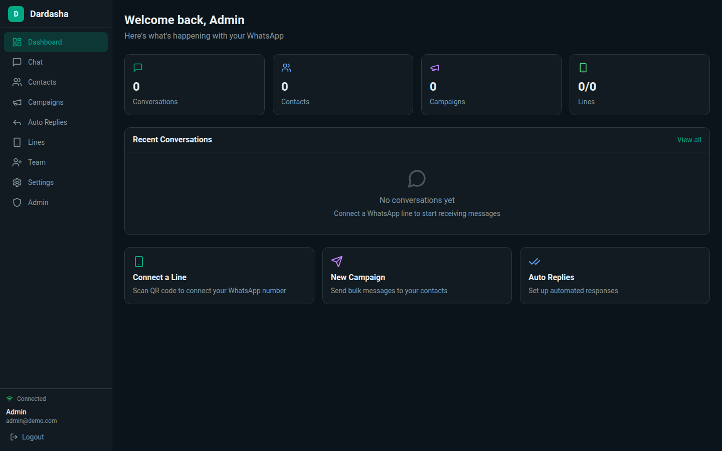 Dardasha Dashboard, WhatsApp SaaS Platform